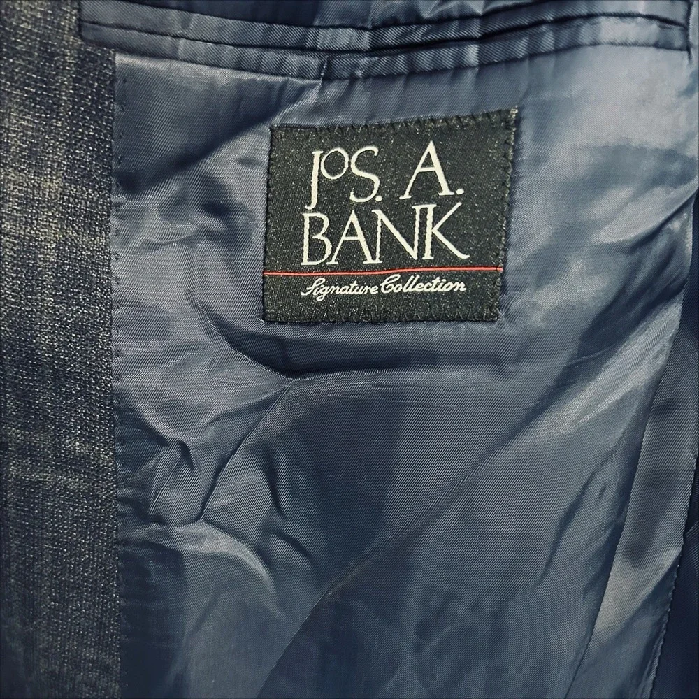 Jos A Bank Wool Sport Coat 44L Navy Blue Gray Windowpane‎ Plaid Gordon Blazer
